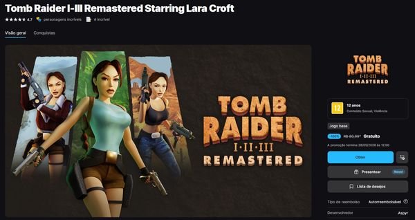 GRÁTIS NA EPIC: A trilogia original de Tomb Raider para chamar de sua